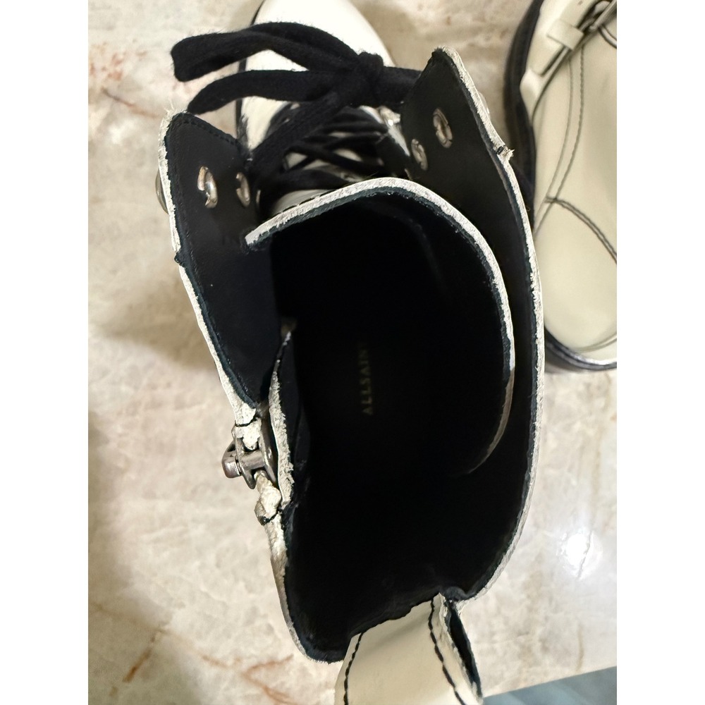 AllSaints Donita White Leather Combat Moto Boots EU 38 US 8 - Picture 10 of 13